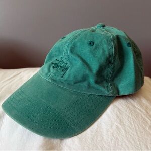 Stussy Core Embroidered 6 Panel Green Baseball Cap Dad Hat Vintage Wash